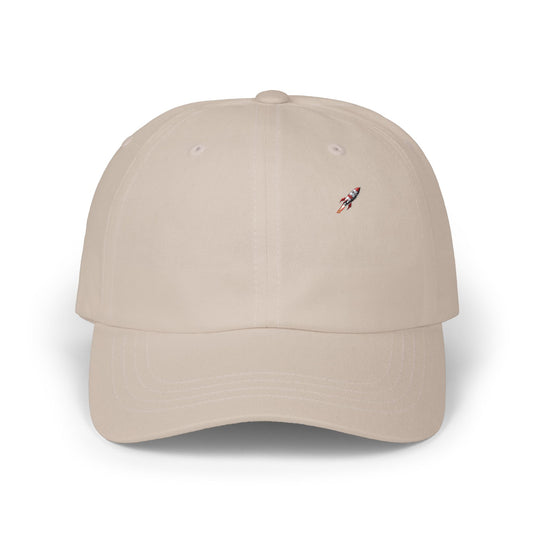 Retro Rocket Ship Dad Cap - Chrome & Red Atomic Age Space Embroidery - Vintage Sci-Fi Hat
