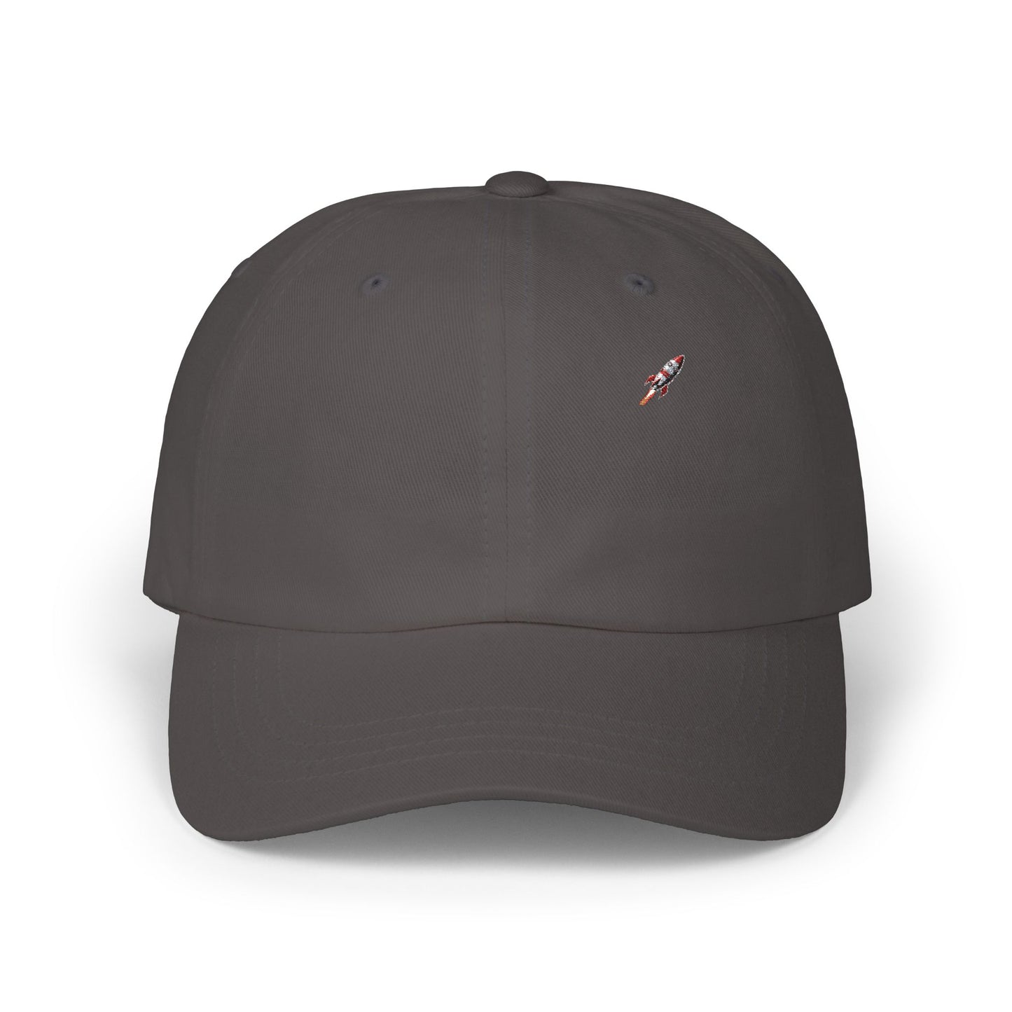 Retro Rocket Ship Dad Cap - Chrome & Red Atomic Age Space Embroidery - Vintage Sci-Fi Hat