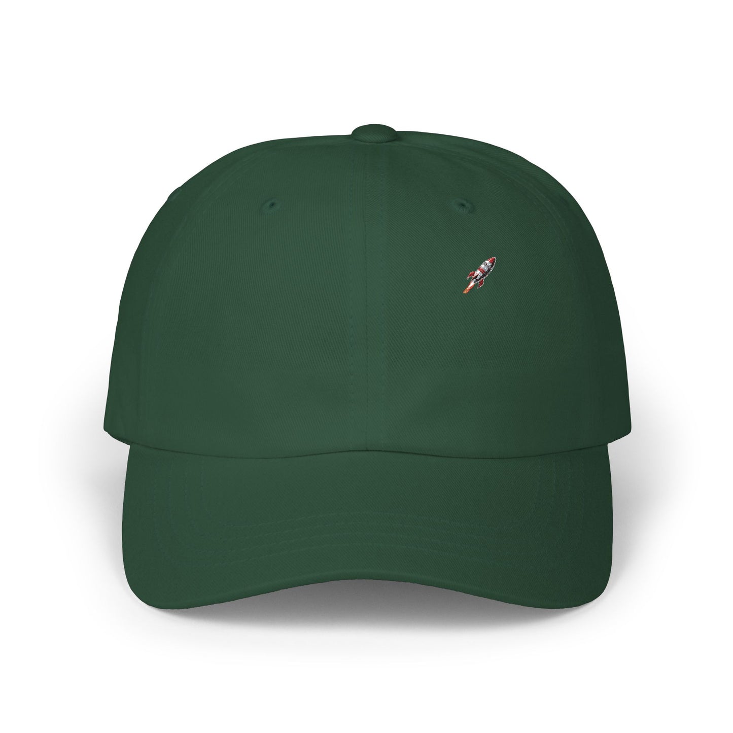Retro Rocket Ship Dad Cap - Chrome & Red Atomic Age Space Embroidery - Vintage Sci-Fi Hat