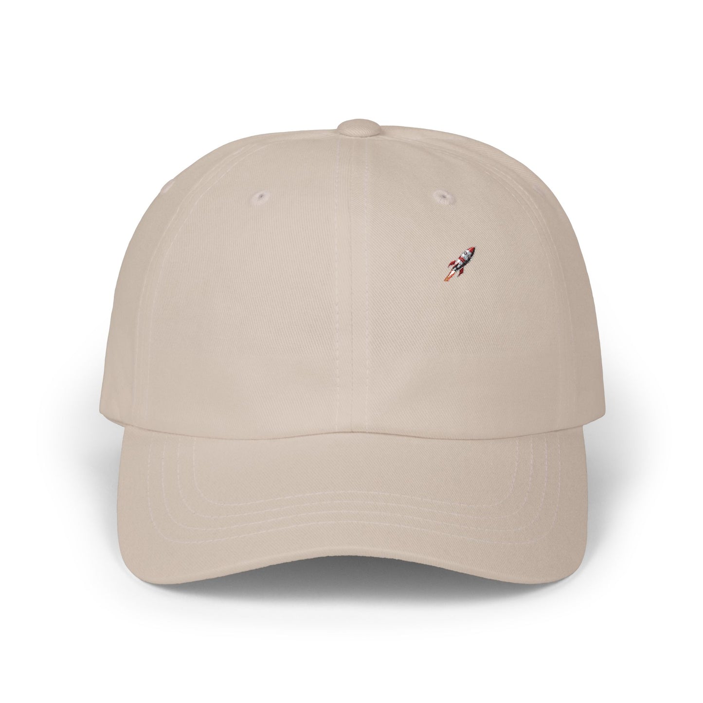 Retro Rocket Ship Dad Cap - Chrome & Red Atomic Age Space Embroidery - Vintage Sci-Fi Hat
