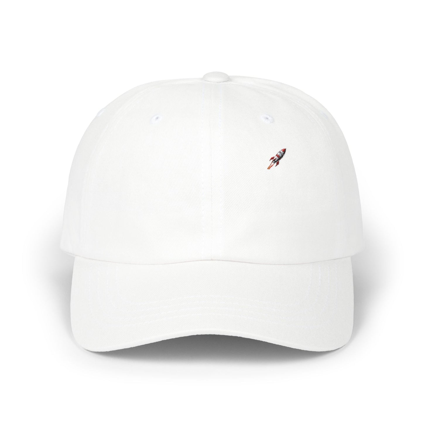 Retro Rocket Ship Dad Cap - Chrome & Red Atomic Age Space Embroidery - Vintage Sci-Fi Hat