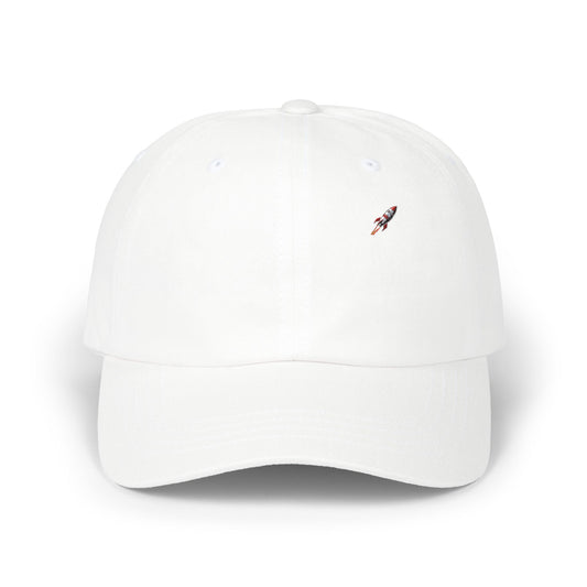 Retro Rocket Ship Dad Cap - Chrome & Red Atomic Age Space Embroidery - Vintage Sci-Fi Hat
