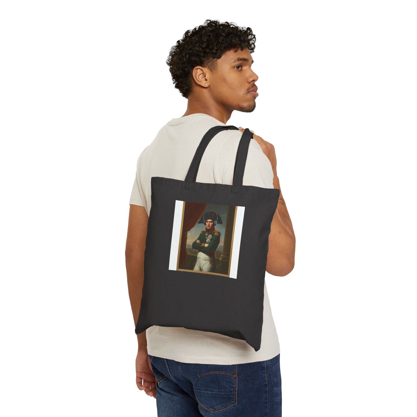 Vintage Napoleon with Headphones Tote Bag - Classical Portrait Modern Twist Canvas Bag