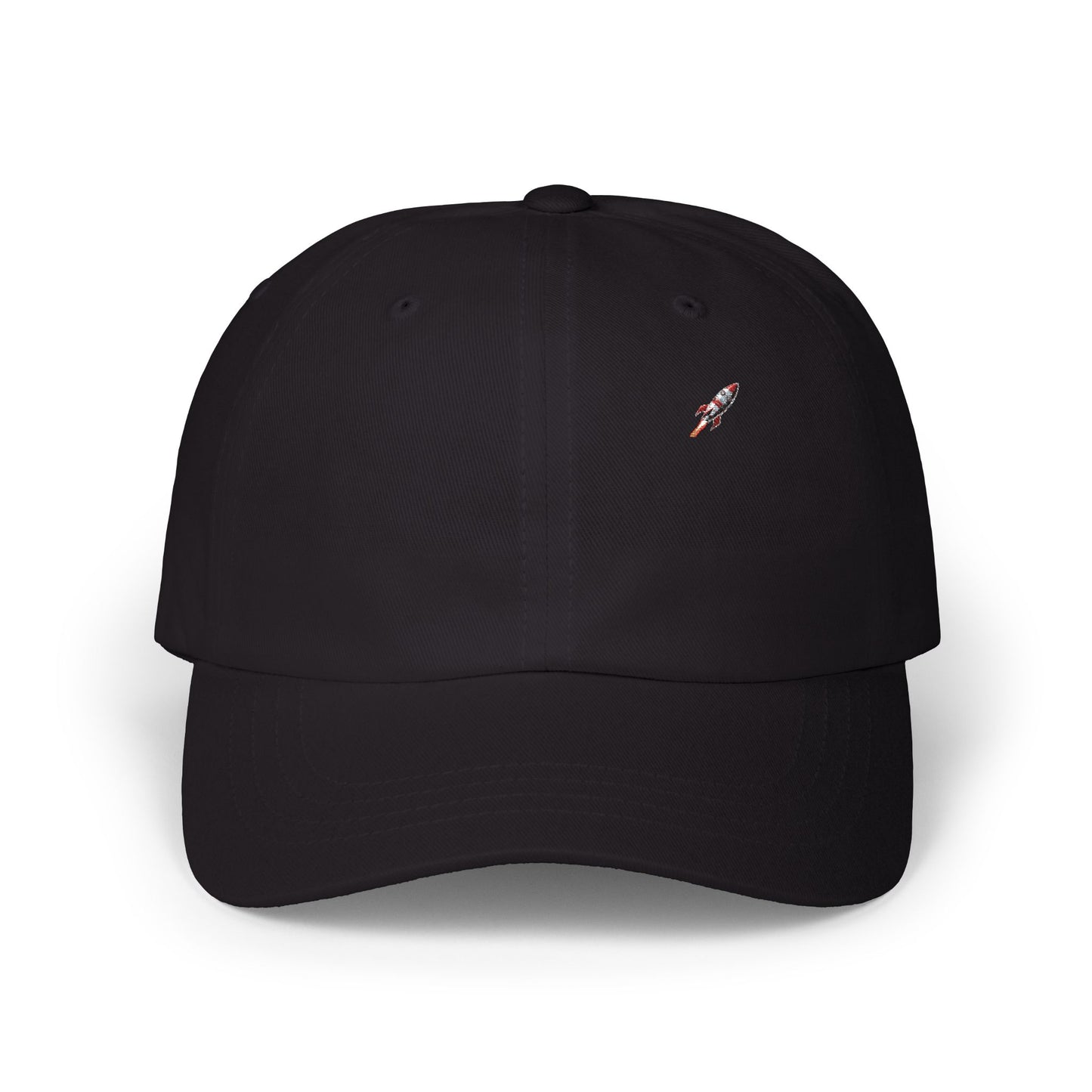 Retro Rocket Ship Dad Cap - Chrome & Red Atomic Age Space Embroidery - Vintage Sci-Fi Hat
