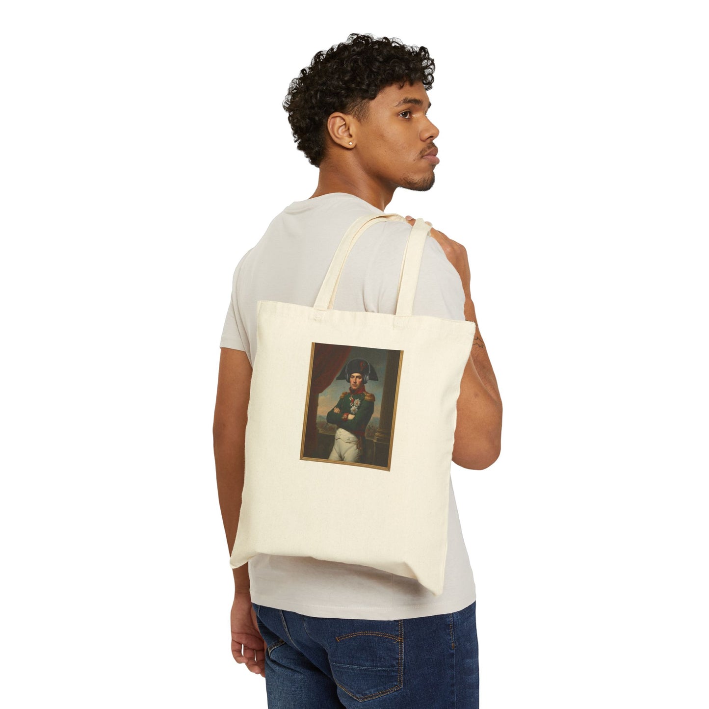Vintage Napoleon with Headphones Tote Bag - Classical Portrait Modern Twist Canvas Bag